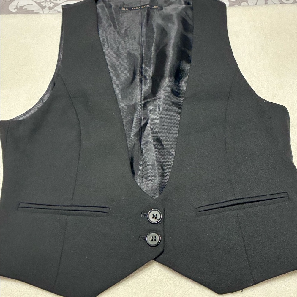 Zara Basic Black Waistcoat with Gold Logo